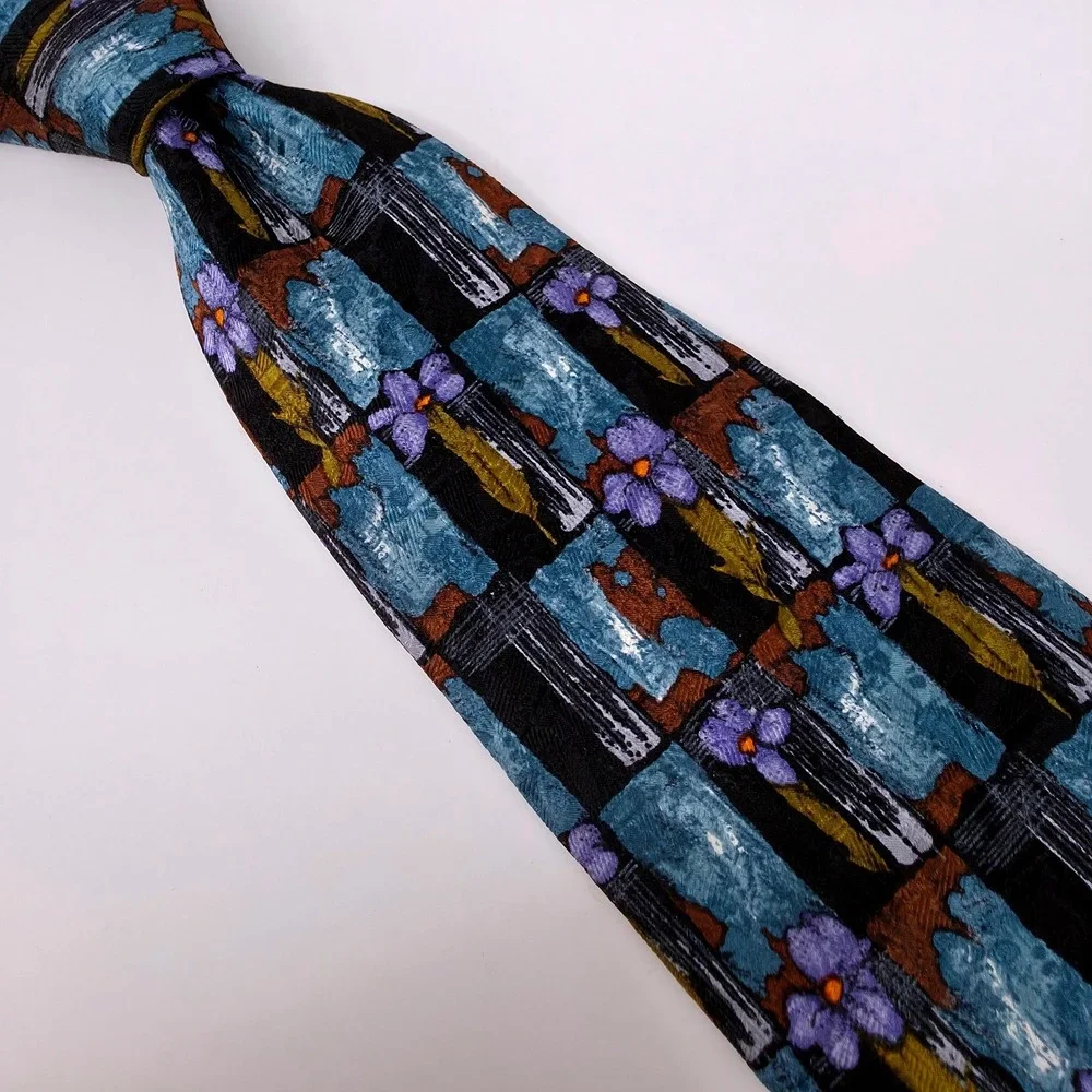 Ermenegildo Zegna Disegno Esclusivo Silk Tie Mens Blue‎ Floral Abstract
